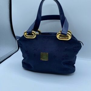 89 MCM Dark Blue Visetos nylon tote